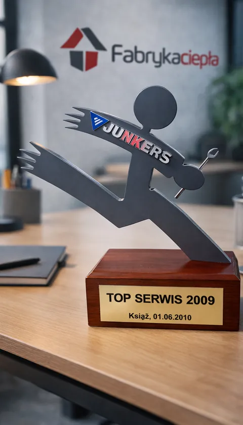 Statuetka TOP SERWIS 2009 od Junkers dla Fabryki Ciepła